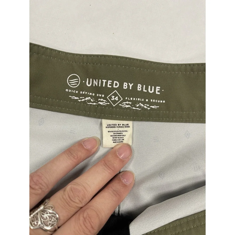 United By Blue Mens Olive Green Geometric Board Shorts Swim Trunks Size 34